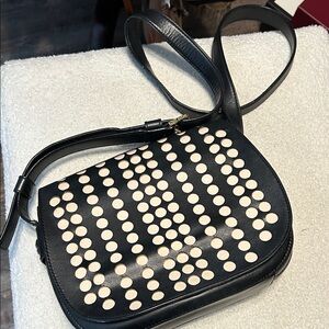 Blue Crossbody Bag with Cream Studded Dots